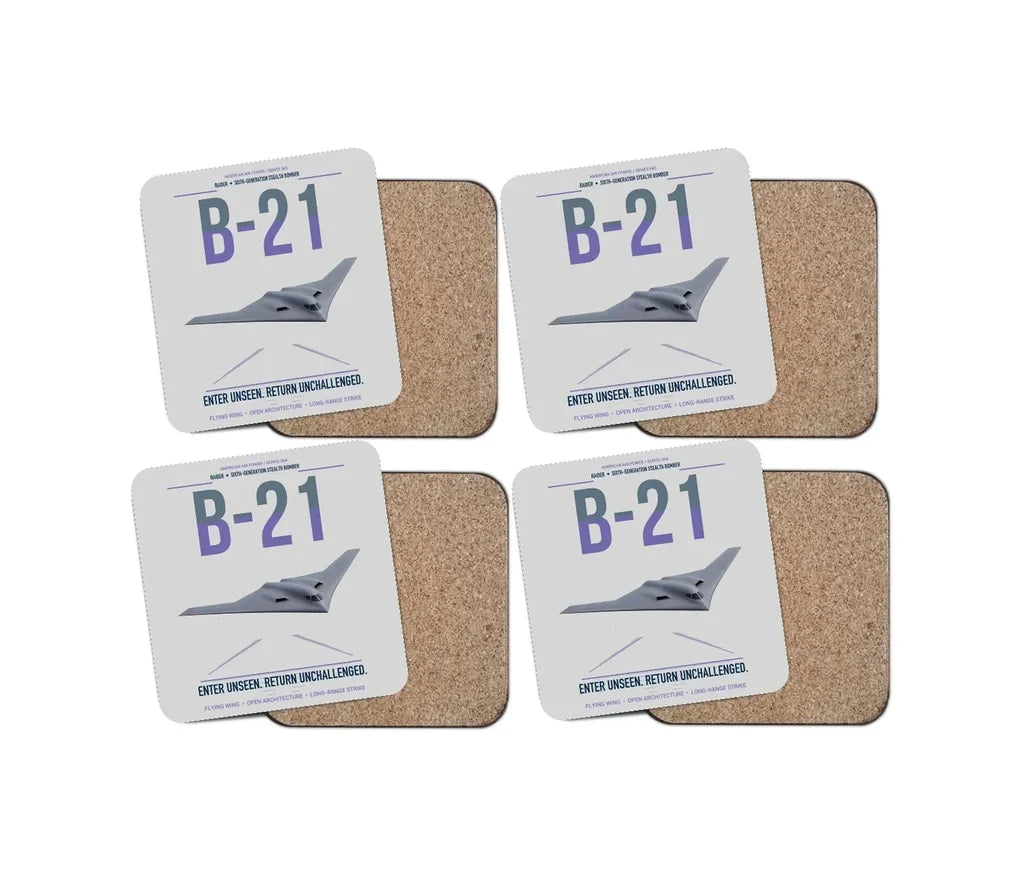 B-21 Raider design on light gray 4 pieces set coaster