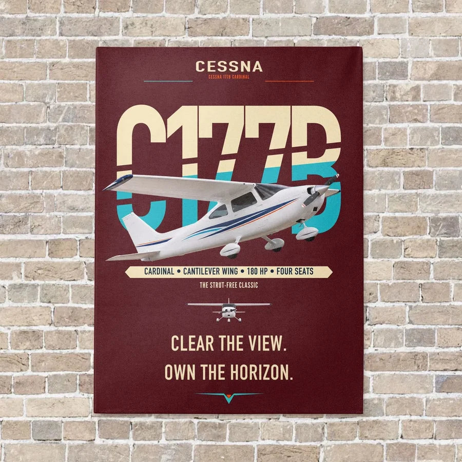 Cessna 177B Cardinal vertical canvas print - no frame - dark red background