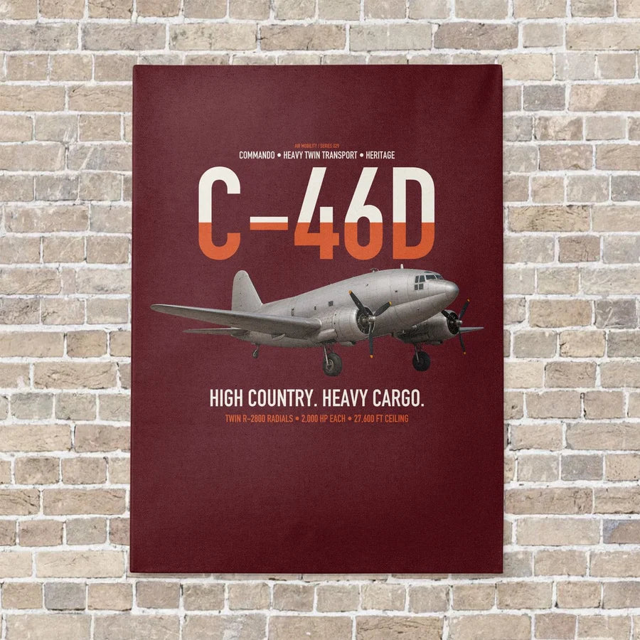 C-46D Commando vertical canvas print - no frame - dark red background