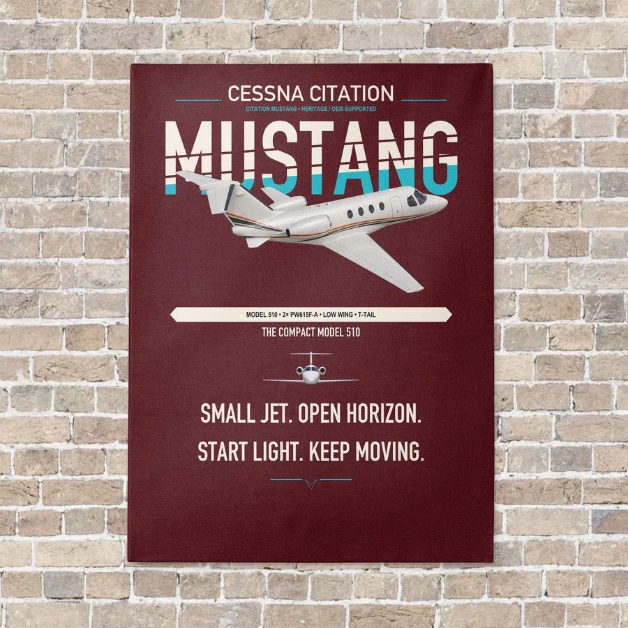 Cessna Citation Mustang vertical canvas print - no frame - dark red background