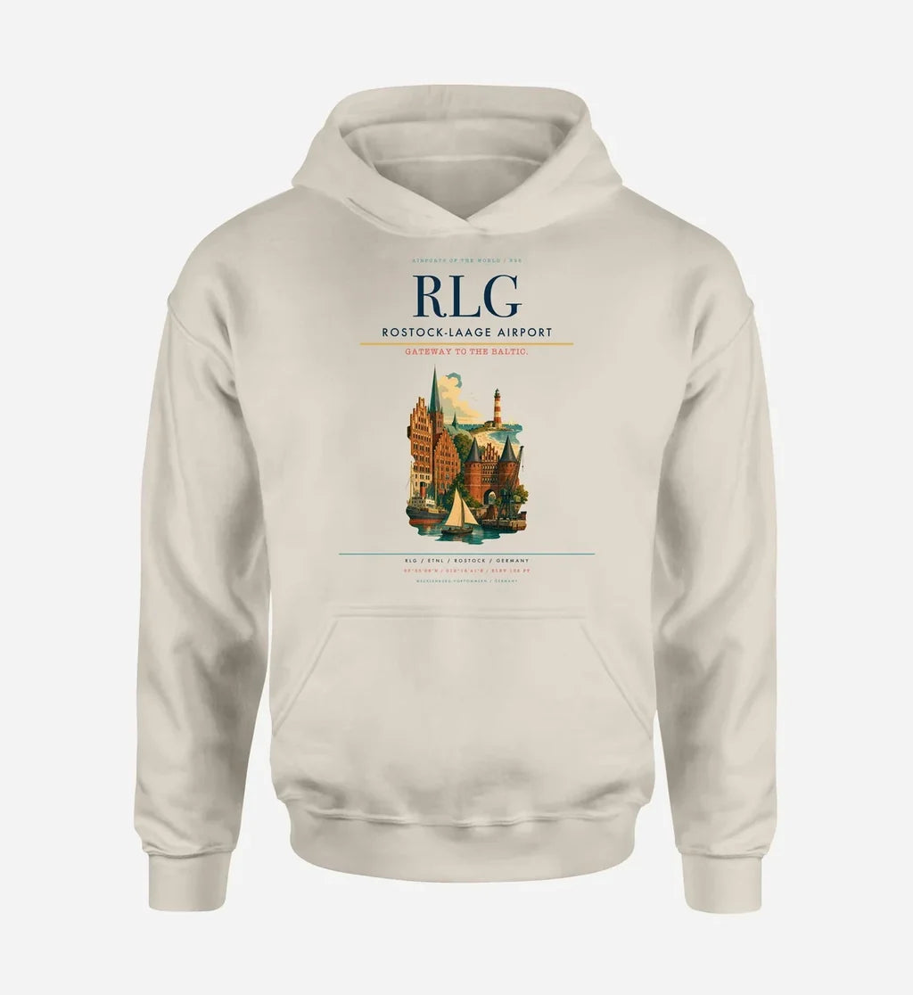 Rostock-Laage Airport (RLG) design on khaki hoodie single-side print