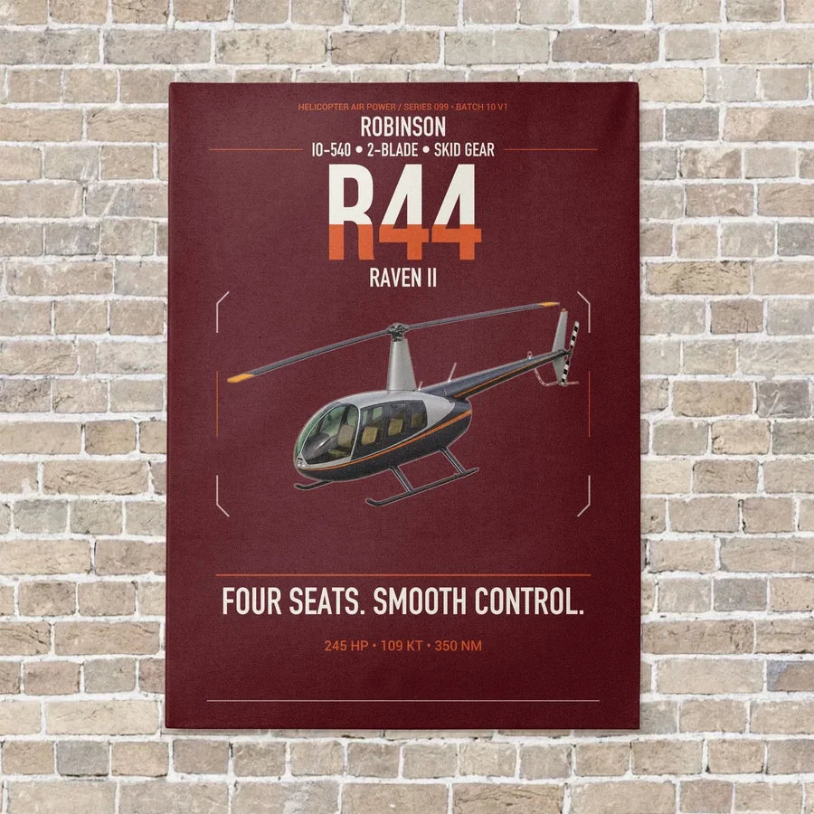 Robinson R44 Raven II vertical canvas print - no frame - dark red background
