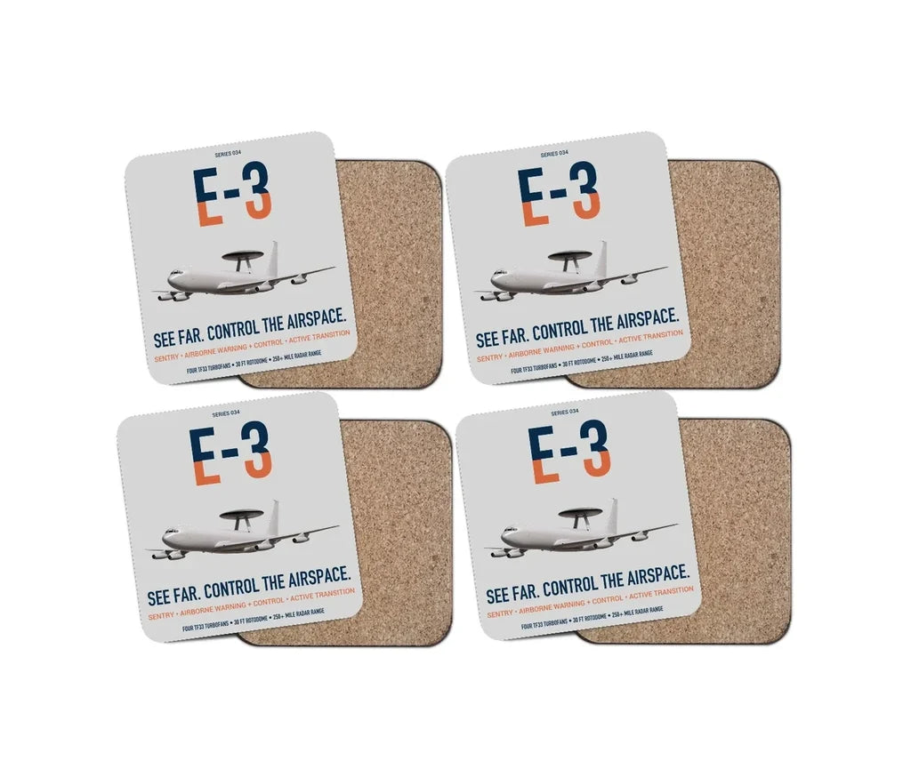 E-3 Sentry AWACS design on light gray 4 pieces set coaster