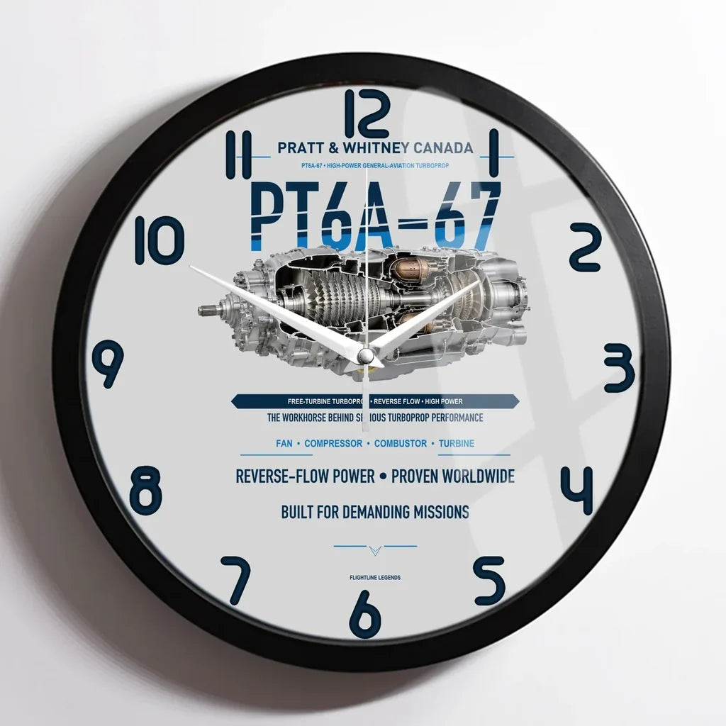 PT6A-67 design on light gray framed wall clock