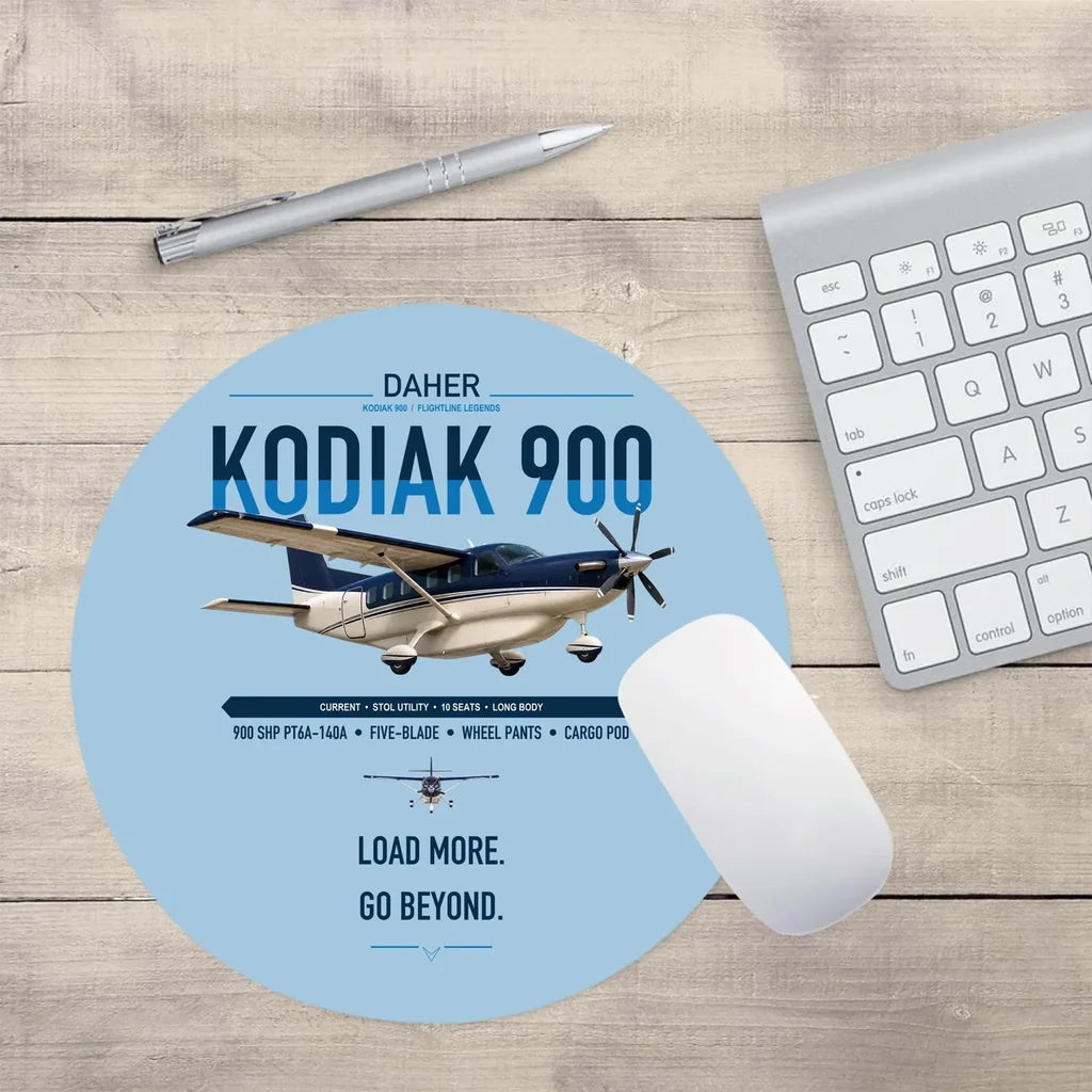Daher Kodiak 900 design on light blue round mouse pad