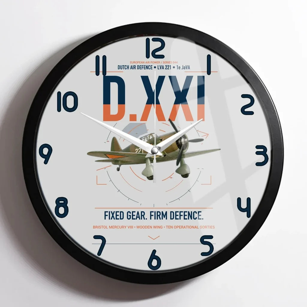 Fokker D.XXI — Dutch LVA aircraft 221 design on light gray framed wall clock