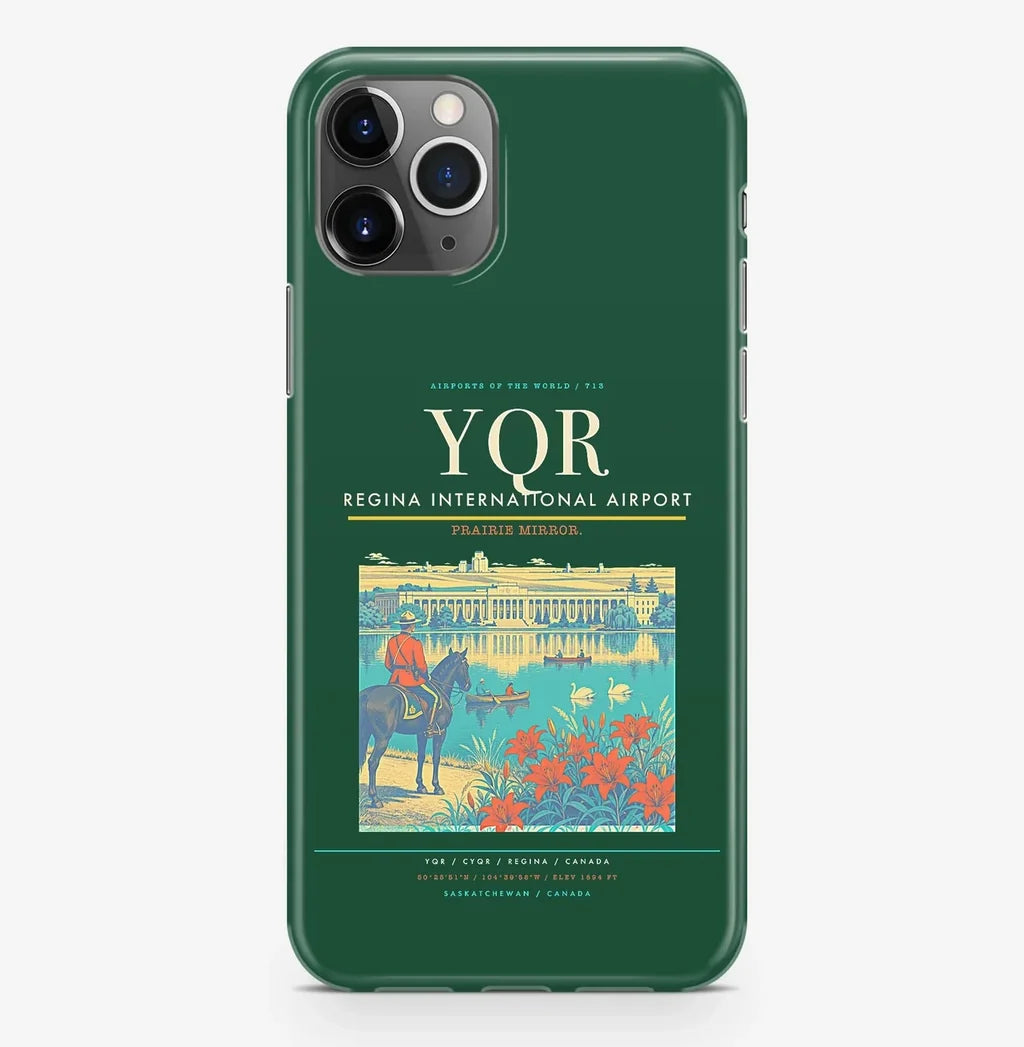 Regina Airport (YQR) design on dark green iPhone 16 Pro MagSafe case
