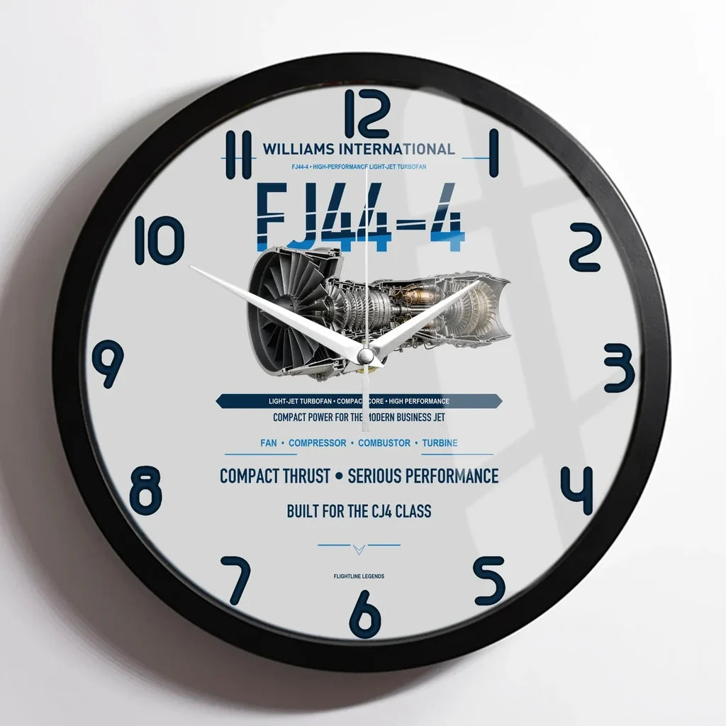 FJ44-4 design on light gray framed wall clock