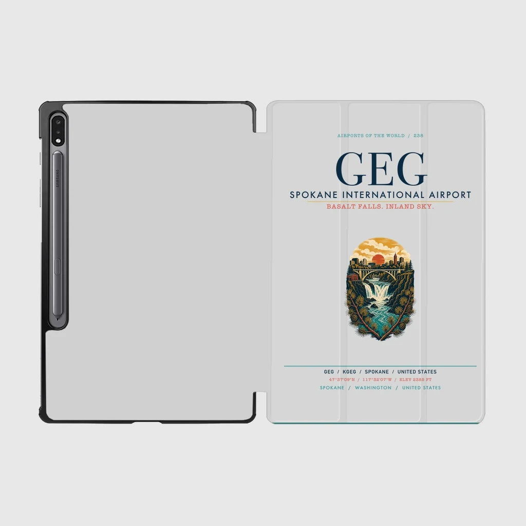 Spokane International Airport (GEG) design on light gray samsung tablet tablet case