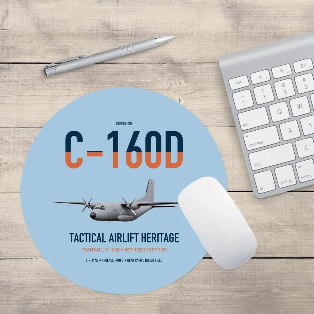 Transall C-160D design on light blue round mouse pad