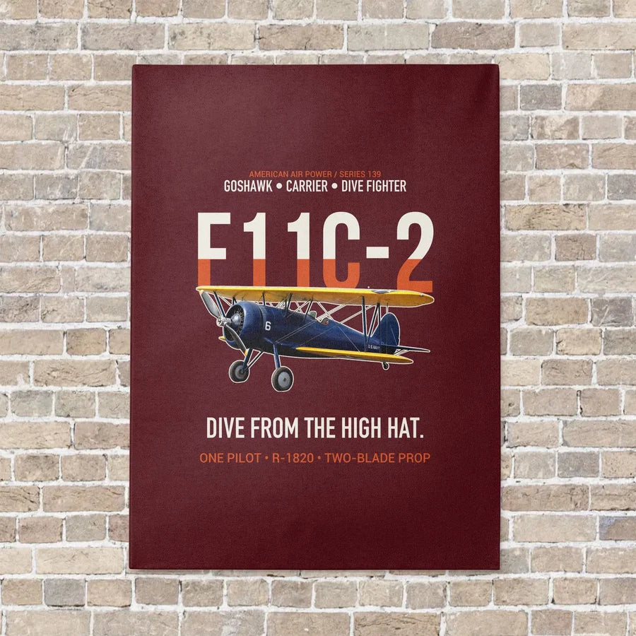 F11C-2 Goshawk Dive from the High Hat vertical canvas print - no frame - dark red background
