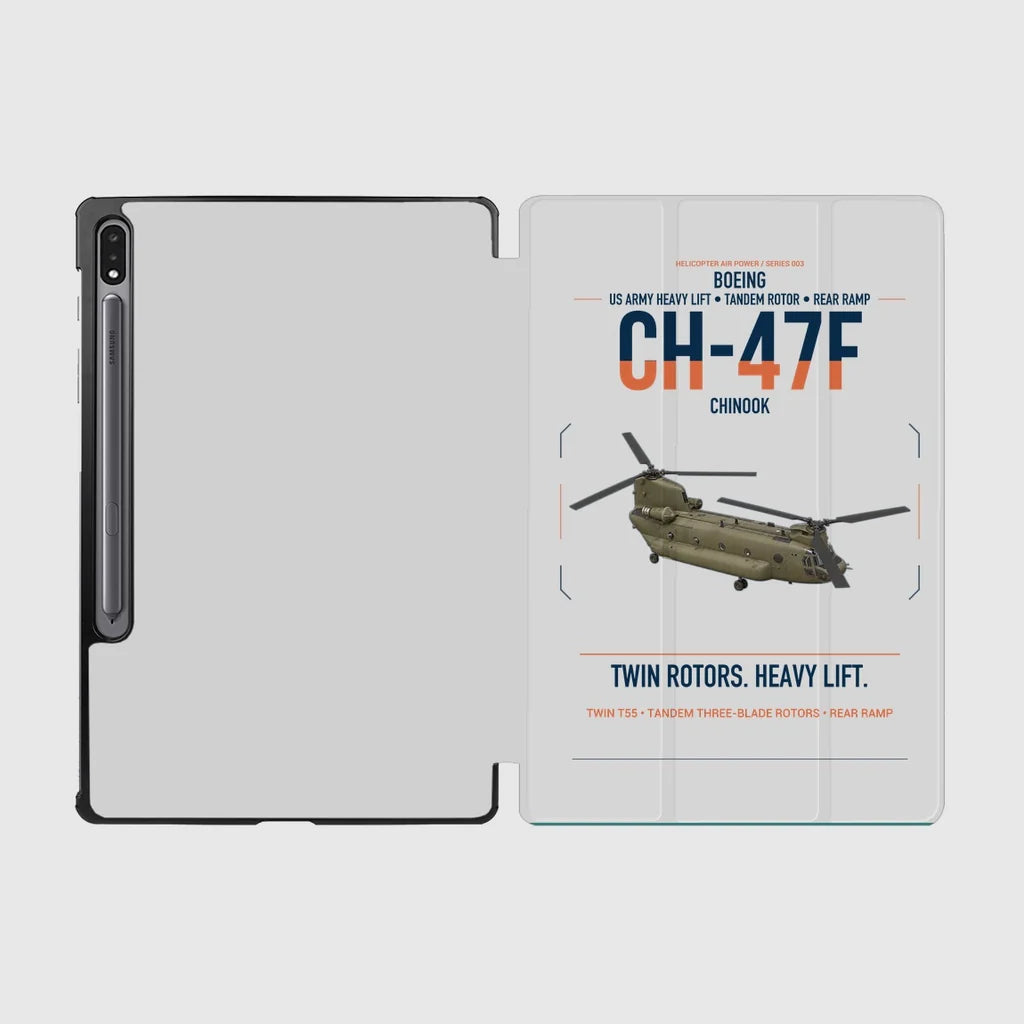 Boeing CH-47F Chinook design on light gray samsung tablet tablet case
