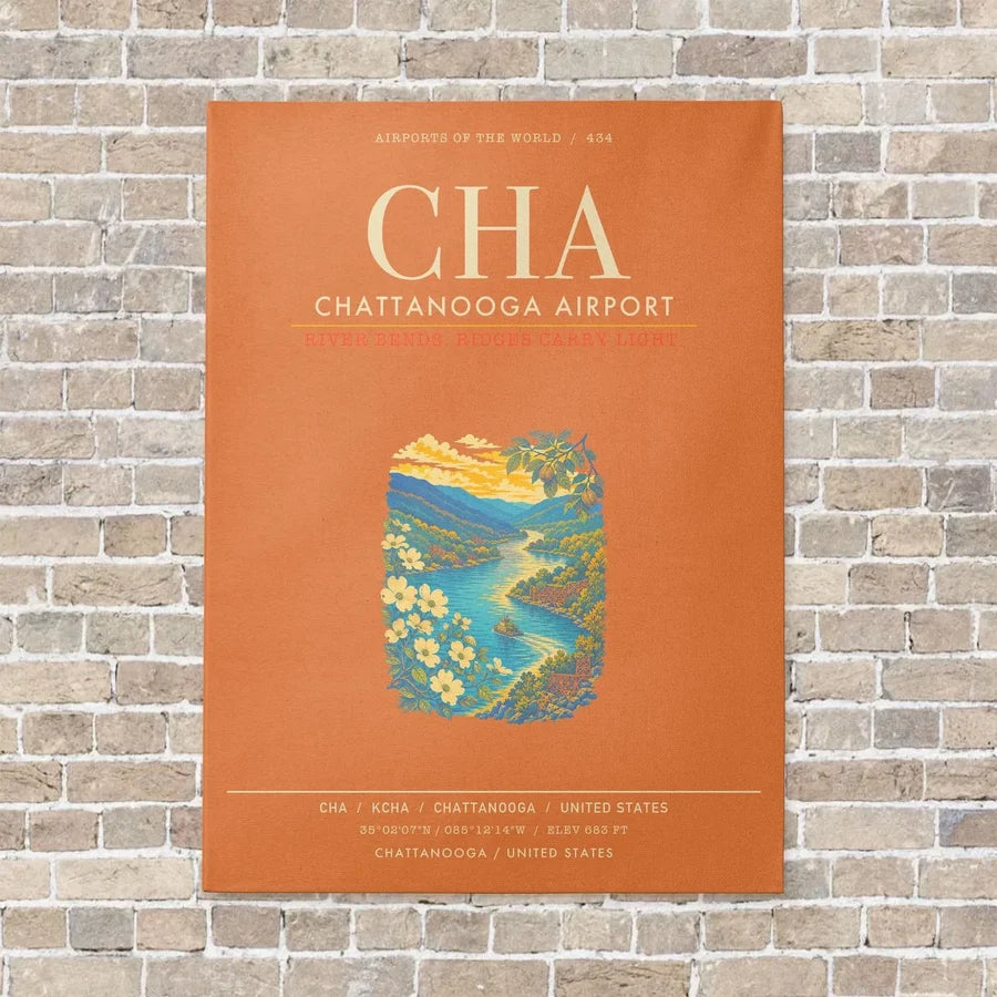 Chattanooga Airport CHA - Canvas Framed - Orange