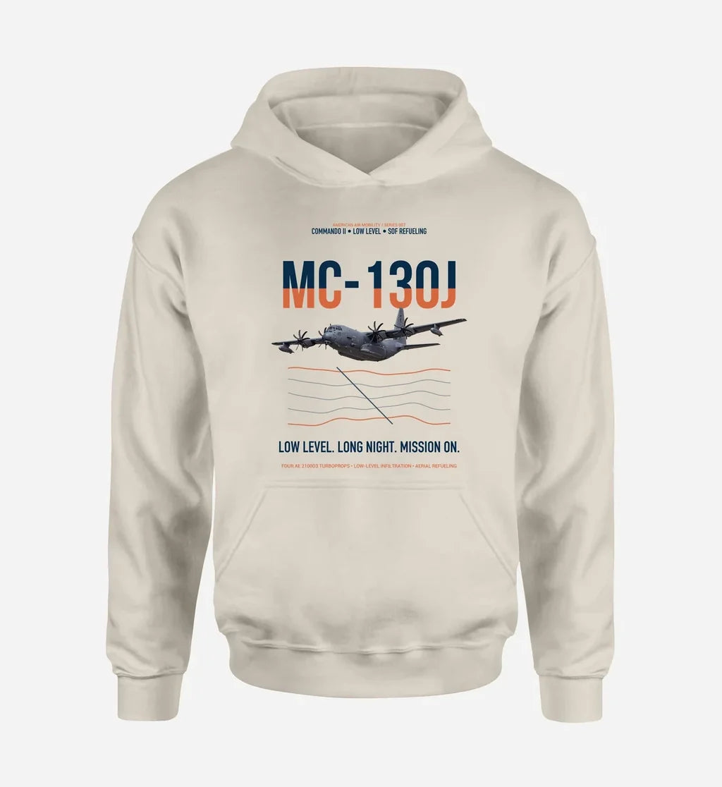MC-130J COMMANDO II design on khaki double-side hoodie, single-side print