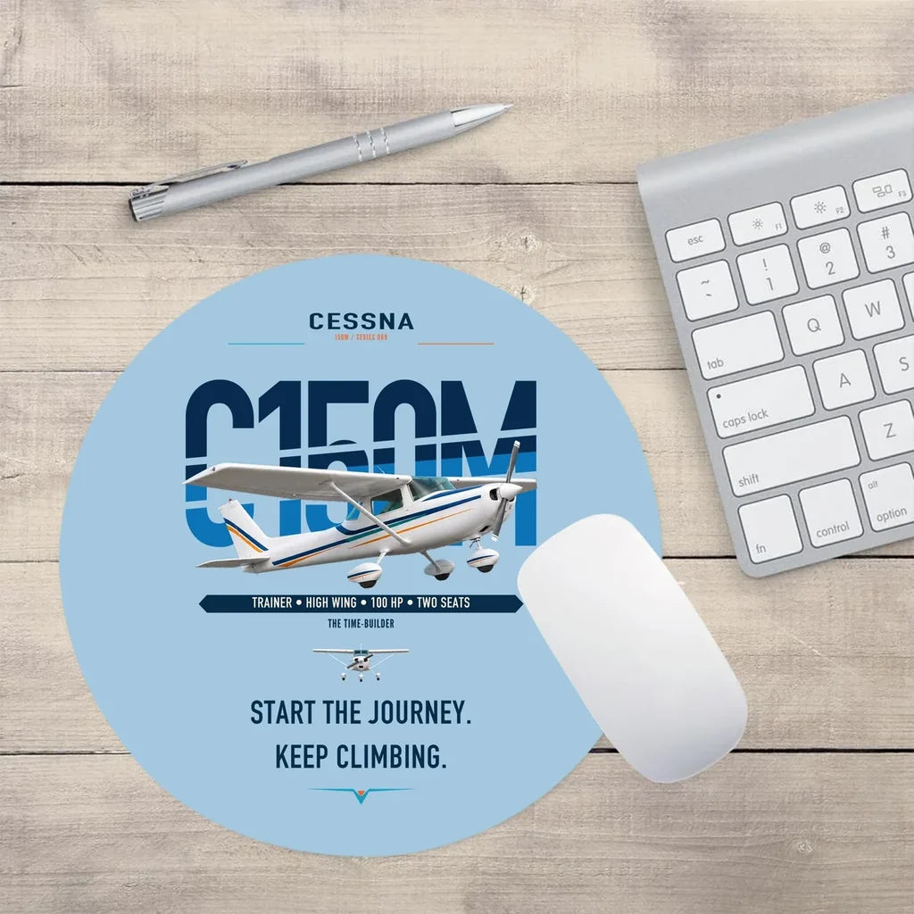 Cessna 150M design on light blue round mouse pad