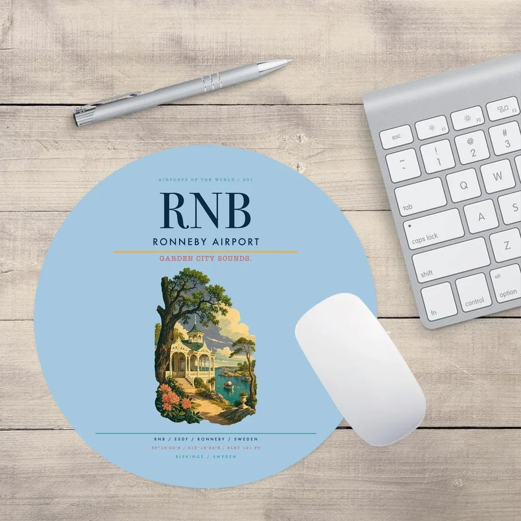 Ronneby Airport (RNB) design on light blue round mouse pad