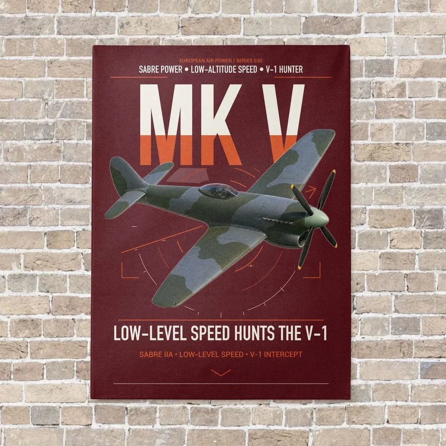 Hawker Tempest Mk V vertical canvas print - no frame - dark red background