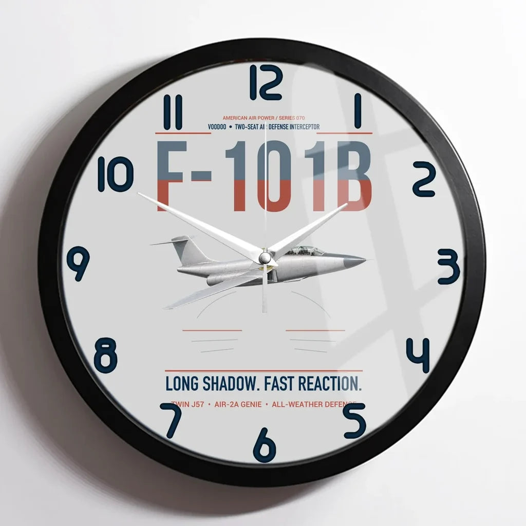 F-101B Voodoo design on light gray framed wall clock