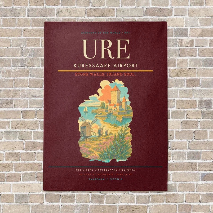 Kuressaare Airport URE vertical canvas print - no frame - dark red background