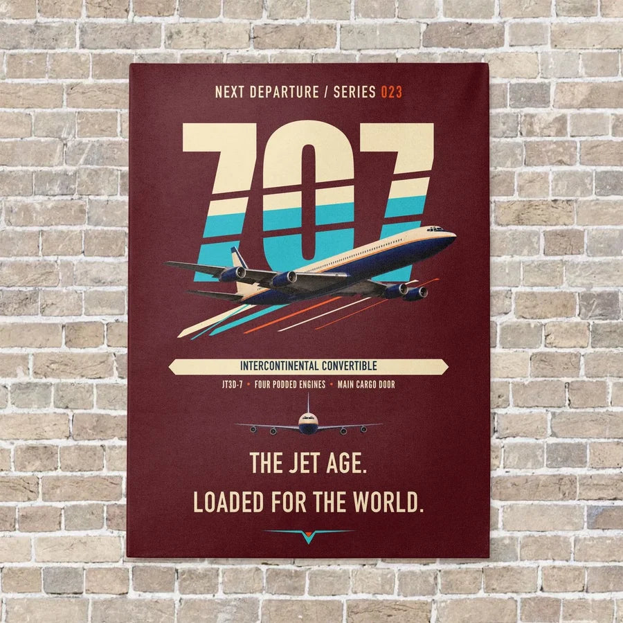 Boeing 707-320C vertical canvas print - no frame - dark red background