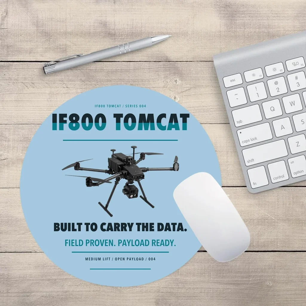 Inspired Flight IF800 Tomcat design on light blue round mouse pad