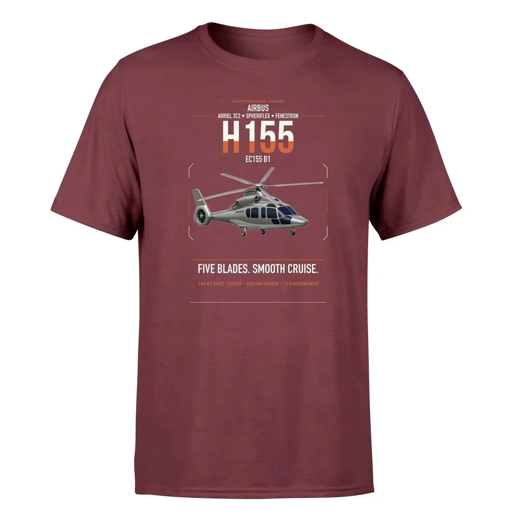 Airbus H155 EC155 B1 design on dark red t-shirt, single-side print