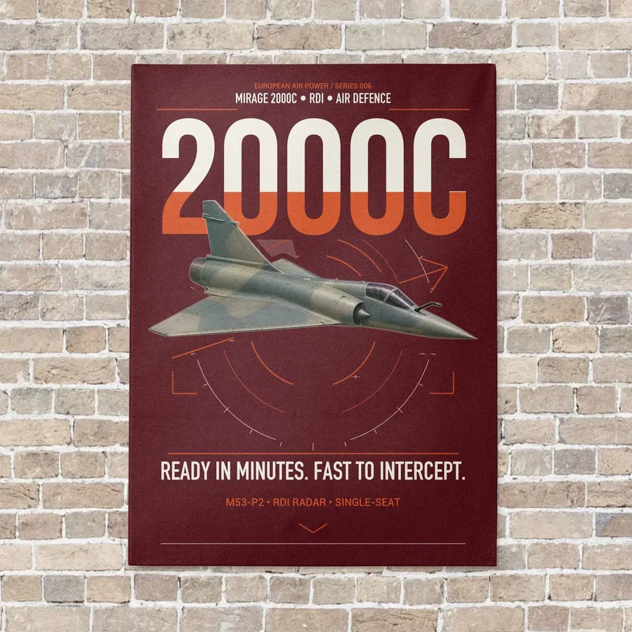 Dassault Mirage 2000C RDI vertical canvas print - no frame - dark red background