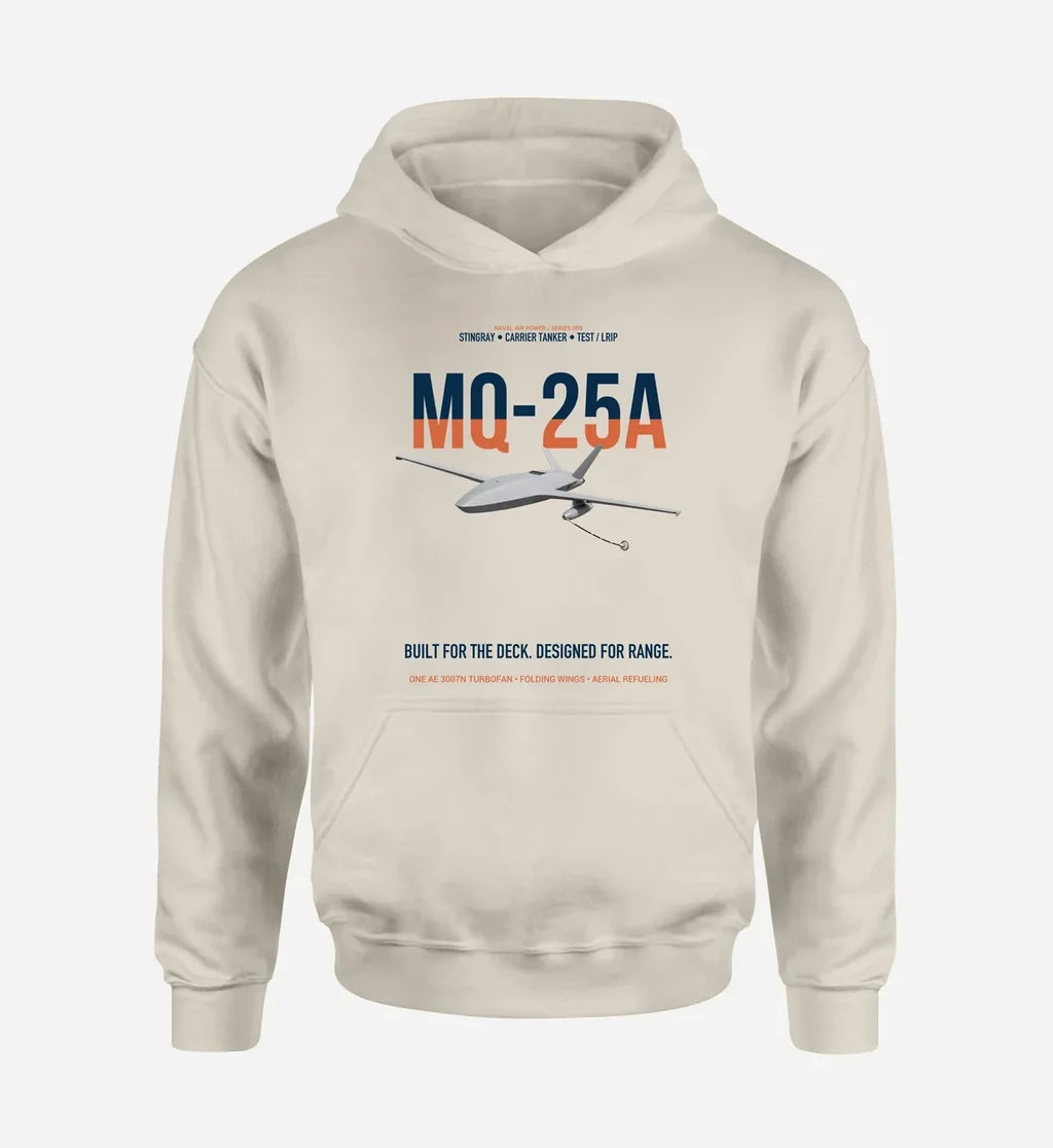 MQ-25A STINGRAY design on khaki double-side hoodie, single-side print