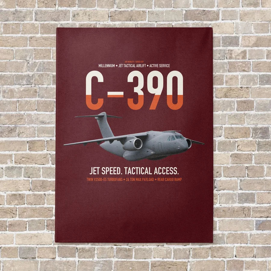 C-390 Millennium vertical canvas print - no frame - dark red background