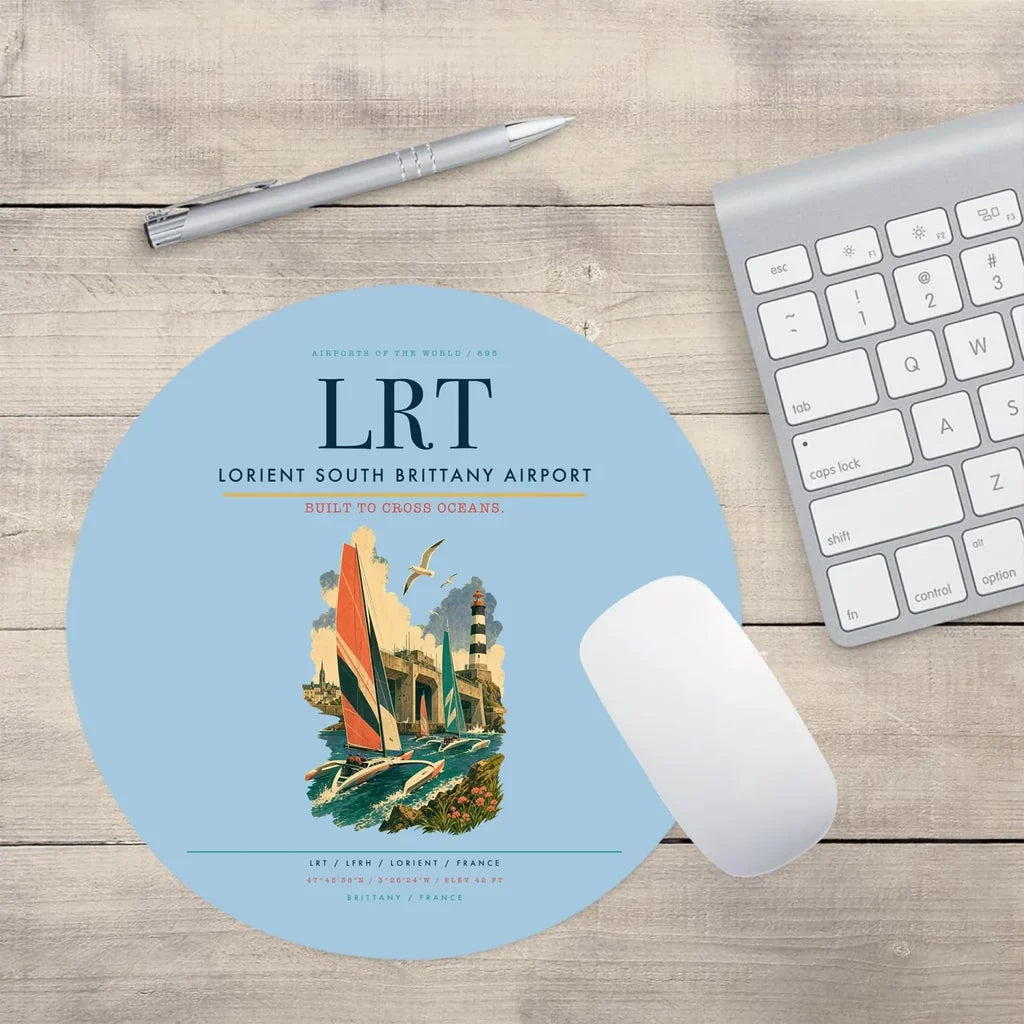 Lorient South Brittany Airport (LRT) design on light blue round mouse pad