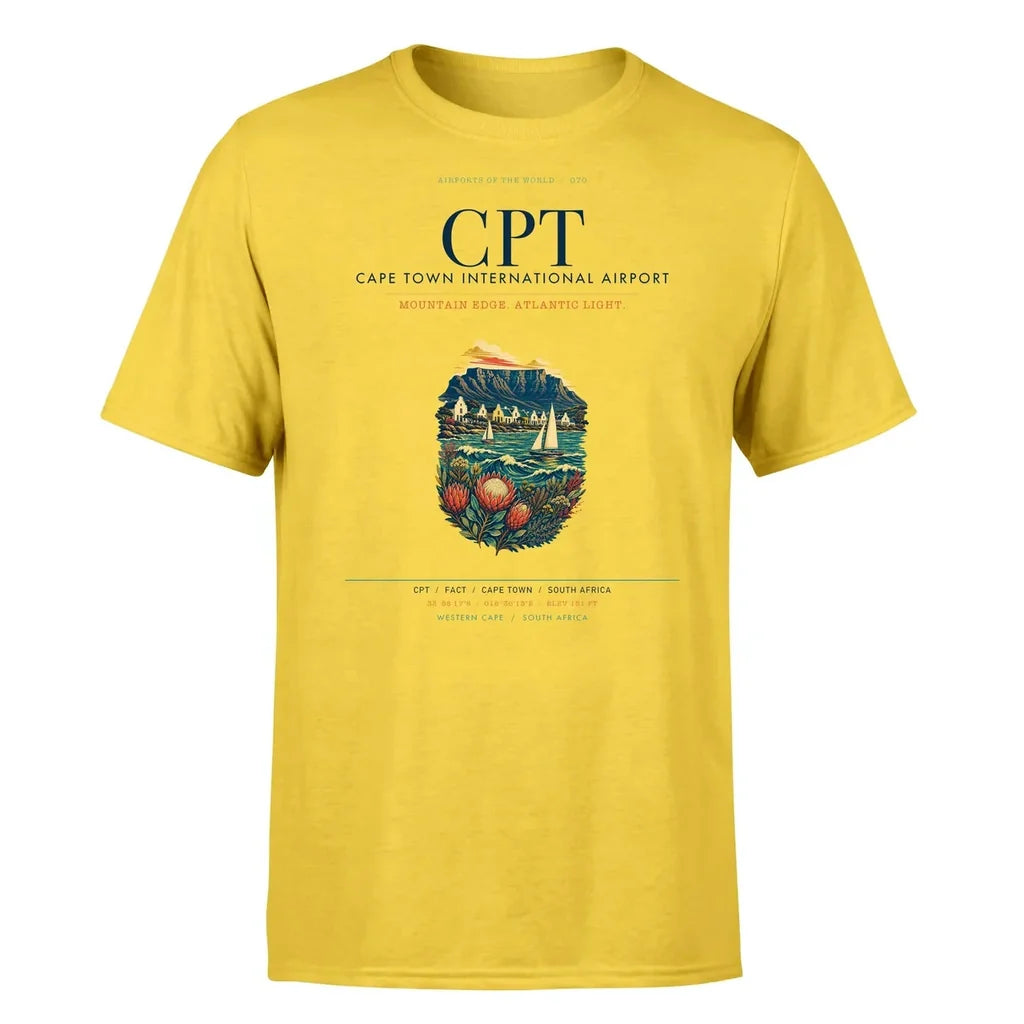 Cape Town Airport (CPT) T-Shirt single-side front print in Yellow | cape-town-cpt-airport-double-side-t-shirt