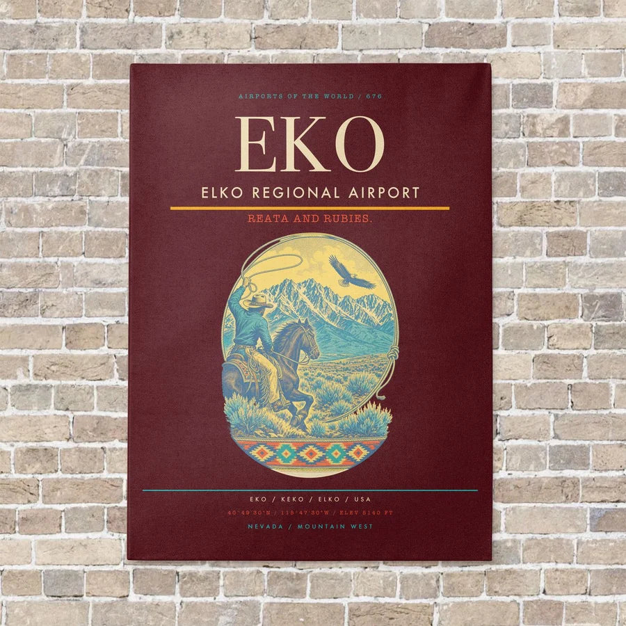 Elko Regional Airport EKO vertical canvas print - no frame - dark red background