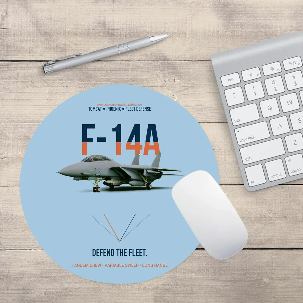 F-14A Tomcat Defend The Fleet design on light blue round mouse pad