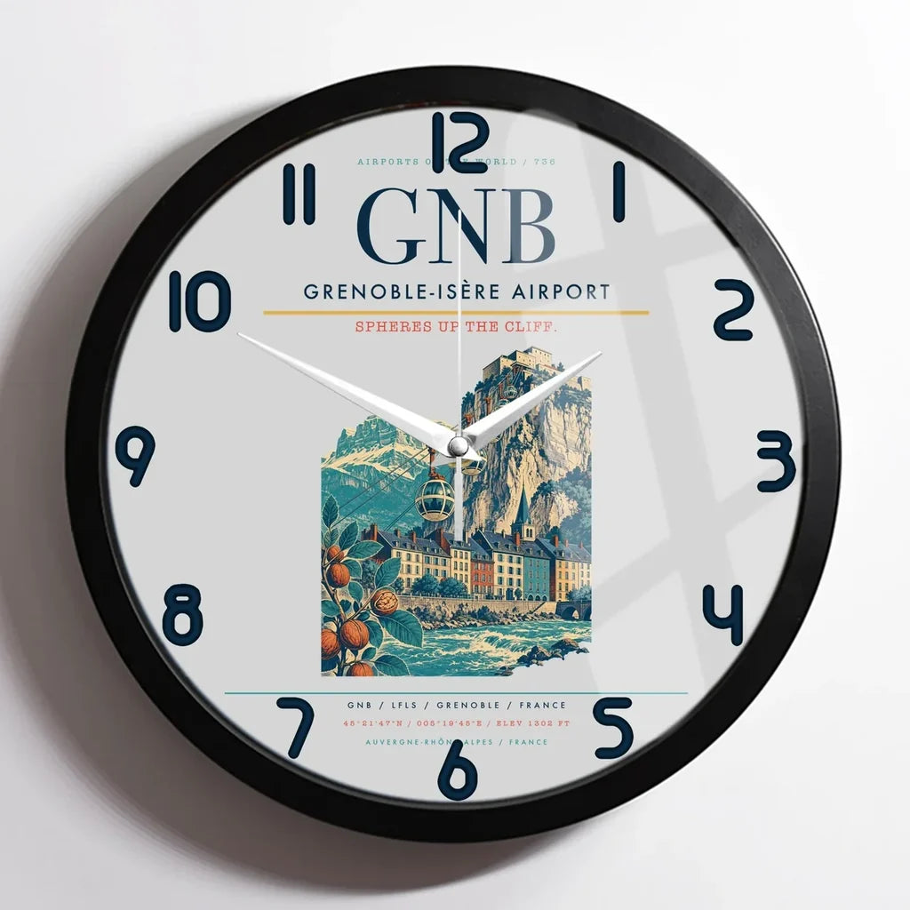 Grenoble-Isère Airport (GNB) design on light gray framed wall clock