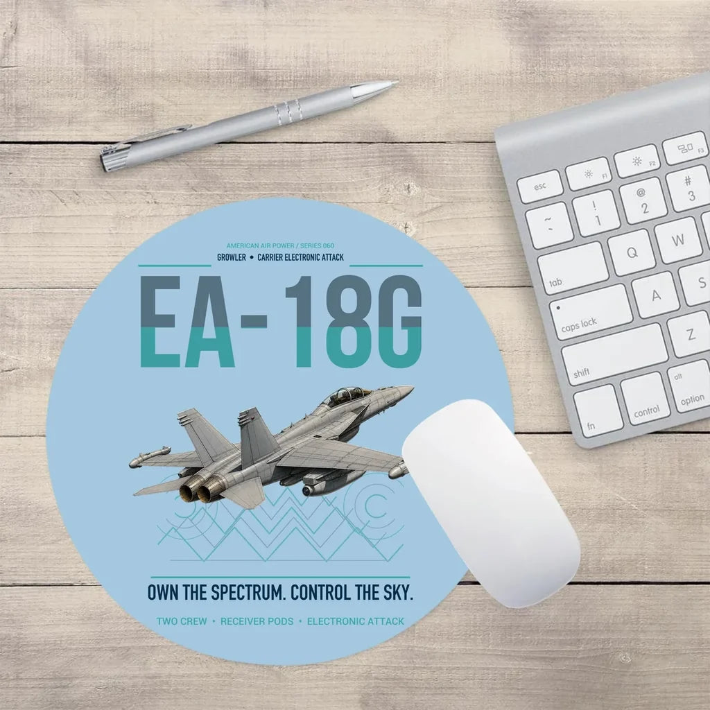 EA-18G Growler design on light blue round mouse pad