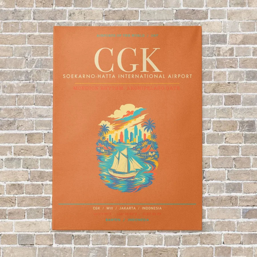 Jakarta Soekarno-Hatta International Airport CGK - Canvas Framed - Orange