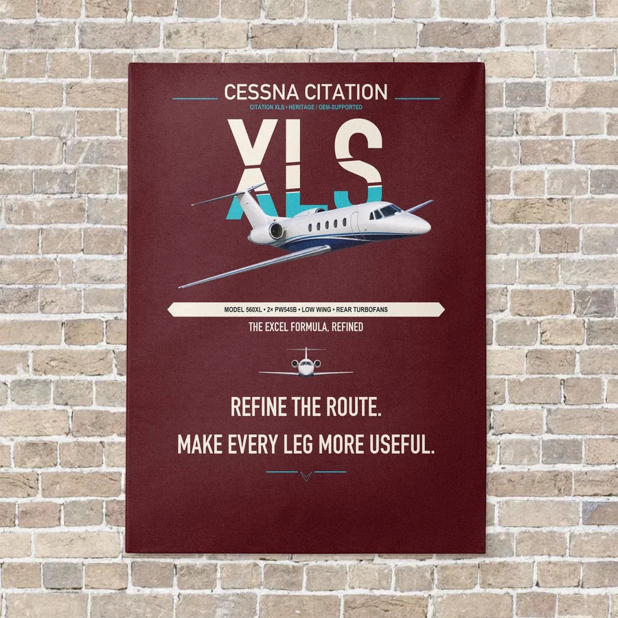 Cessna Citation XLS vertical canvas print - no frame - dark red background