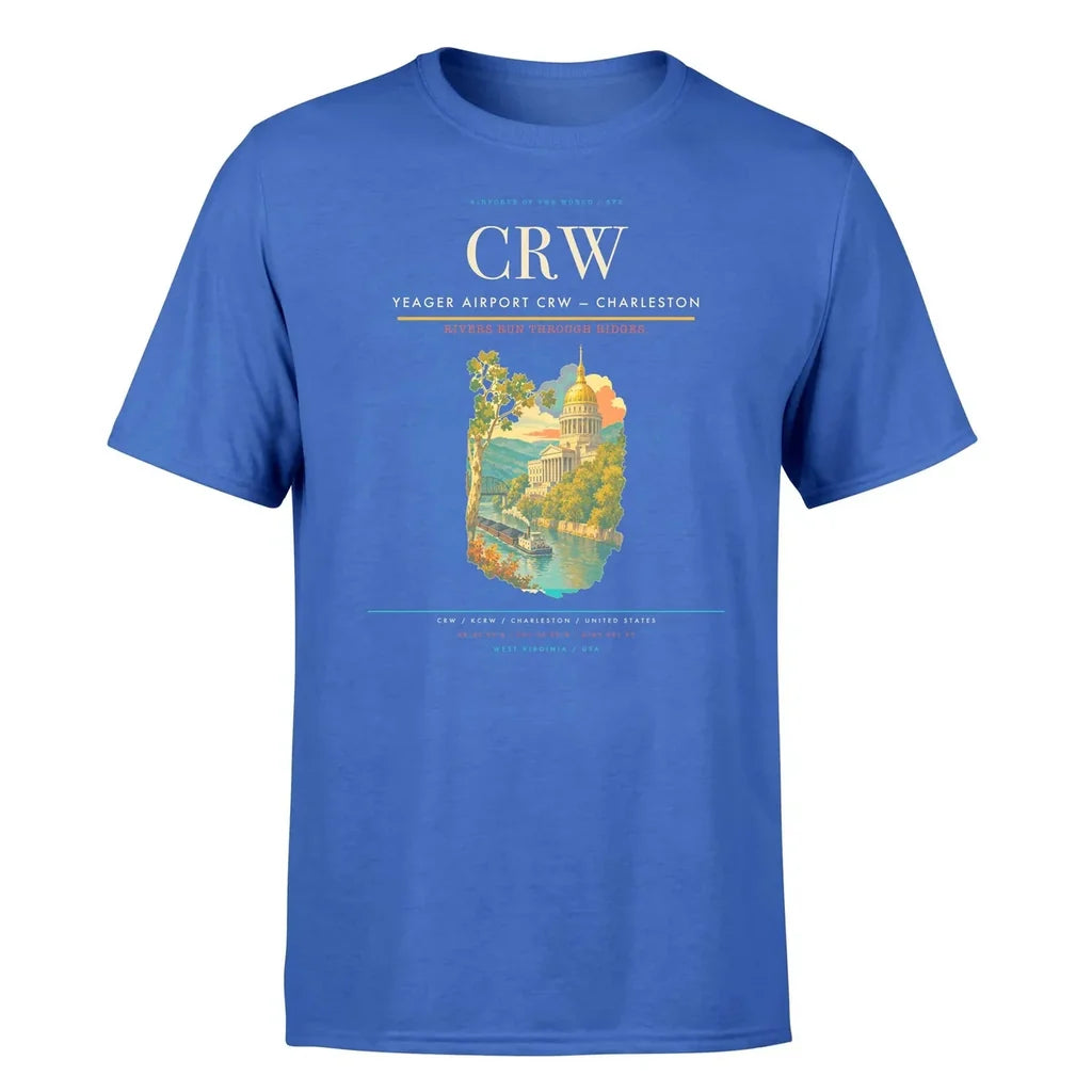 Yeager Airport (CRW) T-Shirt single-side front print in Blue | yeager-airport-crw-double-side-t-shirt