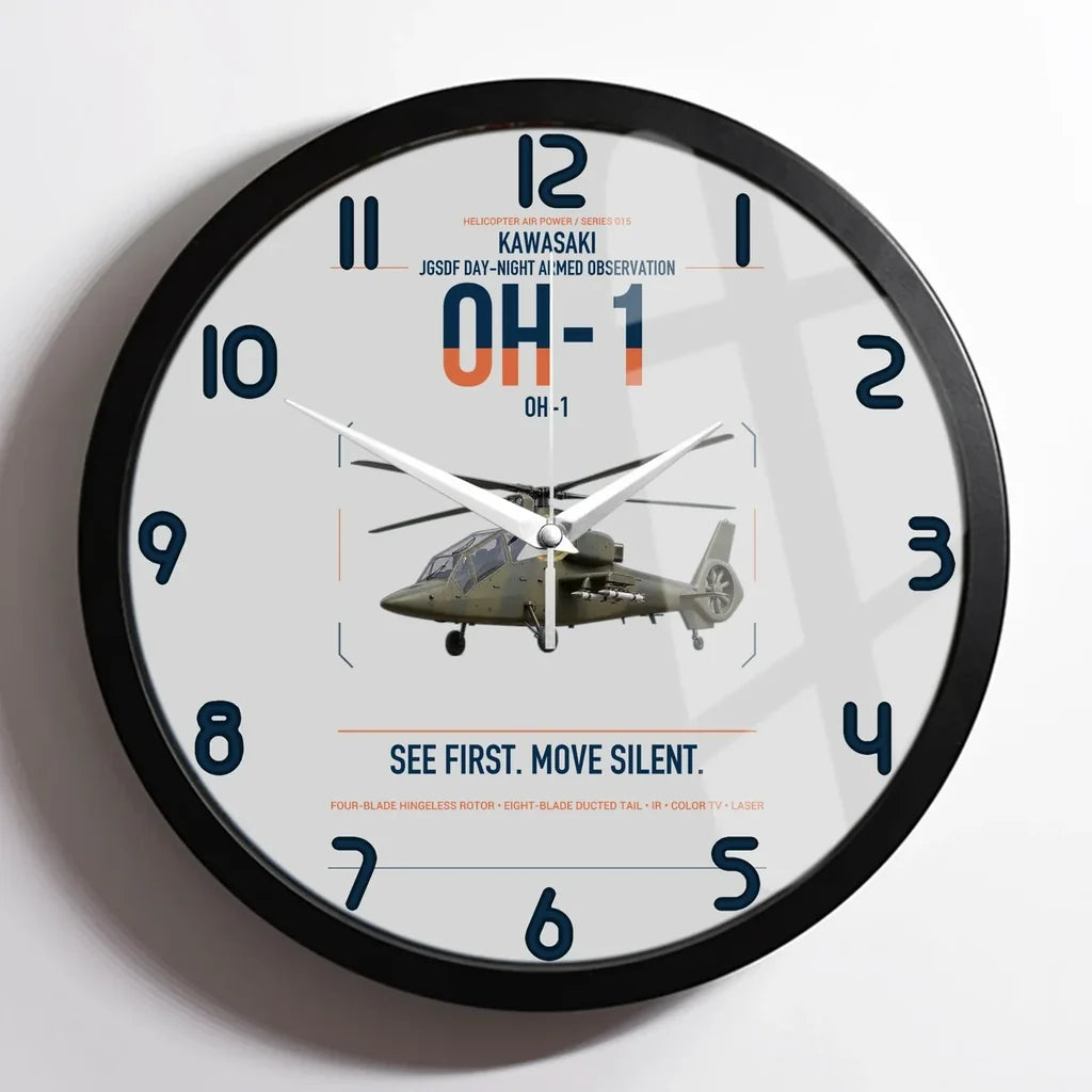 Kawasaki OH-1 design on light gray framed wall clock