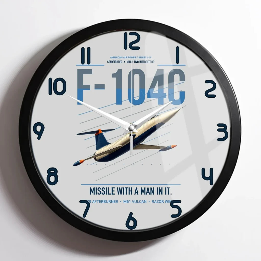 F-104C Starfighter design on light gray framed wall clock