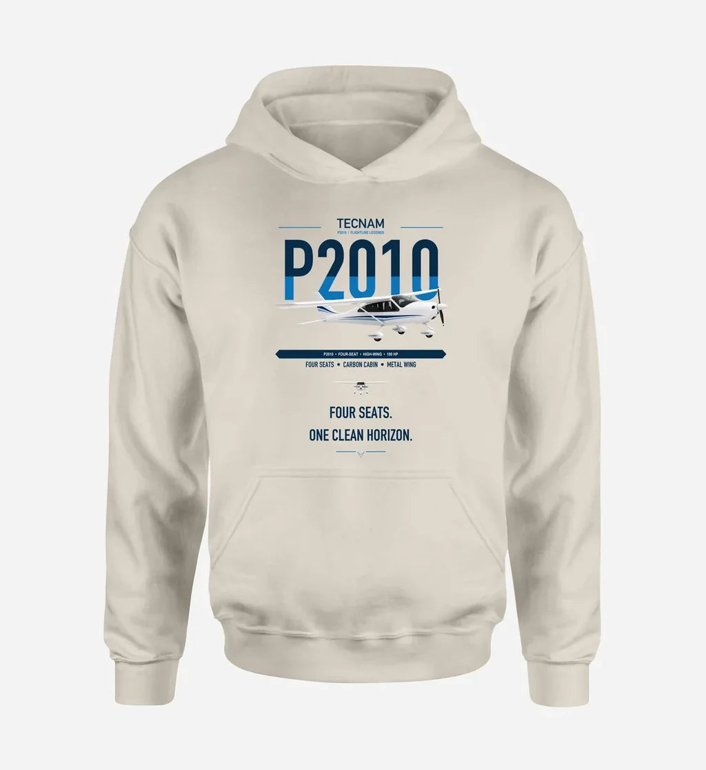 Tecnam P2010 design on khaki double-side hoodie, single-side print