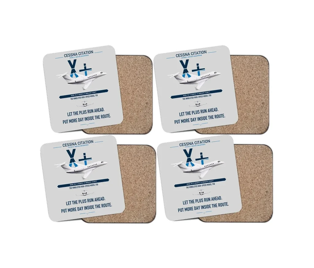 Cessna Citation X+ design on light gray 4 pieces set coaster