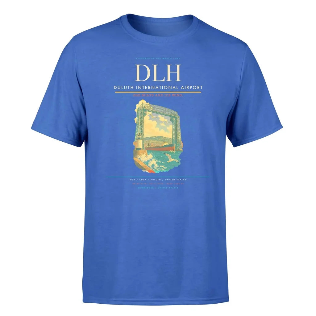 Duluth International Airport (DLH) T-Shirt single-side front print in Blue | duluth-international-airport-dlh-double-side-t-shirt