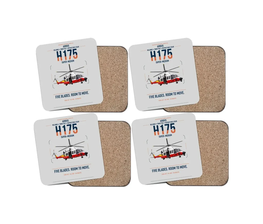 Airbus H175 design on light gray 4 pieces set coaster