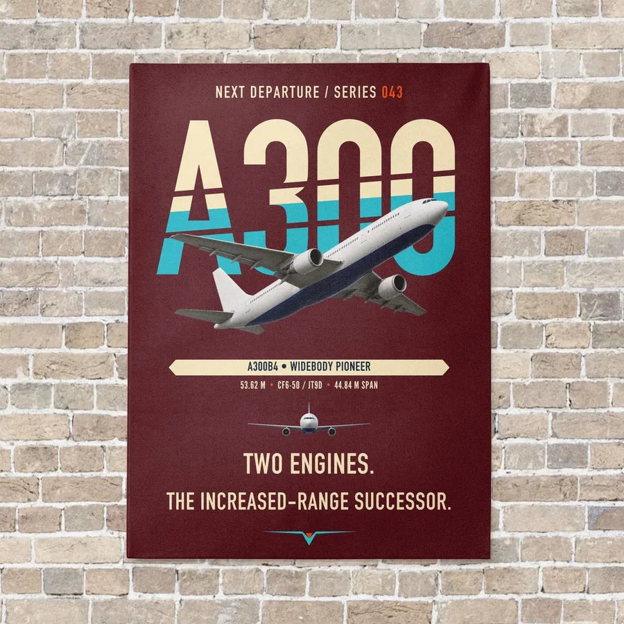 Airbus A300B4 vertical canvas print - no frame - dark red background