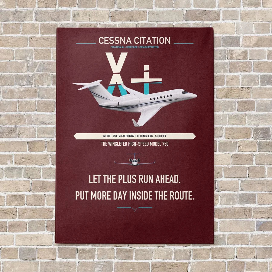 Cessna Citation X+ vertical canvas print - no frame - dark red background
