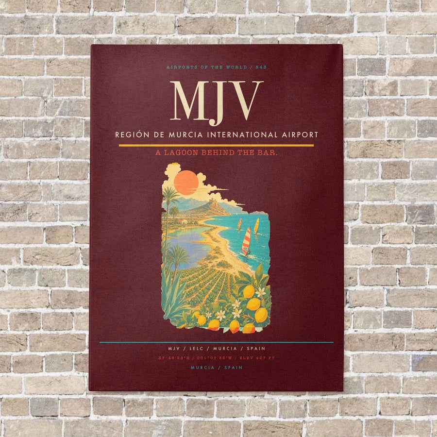 Región de Murcia International Airport MJV vertical canvas print - no frame - dark red background