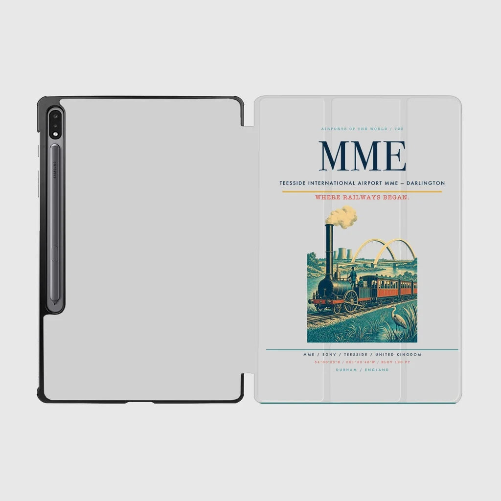 Teesside International Airport (MME) design on light gray samsung tablet tablet case