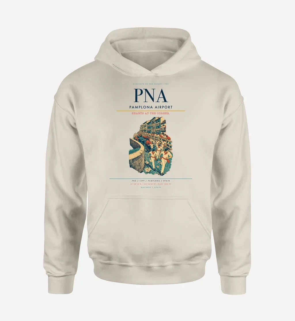 Pamplona Airport (PNA) design on khaki hoodie single-side print