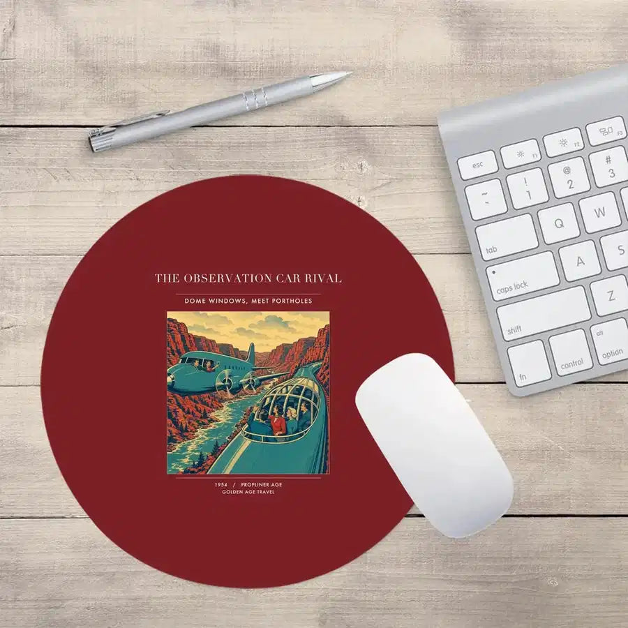 VINTAGE G4493 - The Observation Car Rival - Designed Mouse Pads design on darkred round